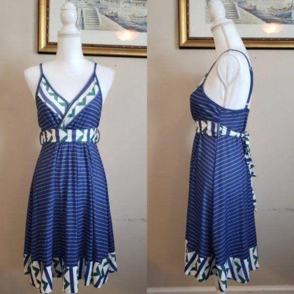 (5 items for $5 each) OrderPlus Blue Green Print Sleeveless Dress